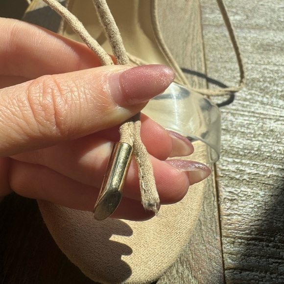 Lulu’s Nude Block Clear Strap Lace Up Strappy Heel Sandals (Style Morini 8.5) - Picture 8 of 9